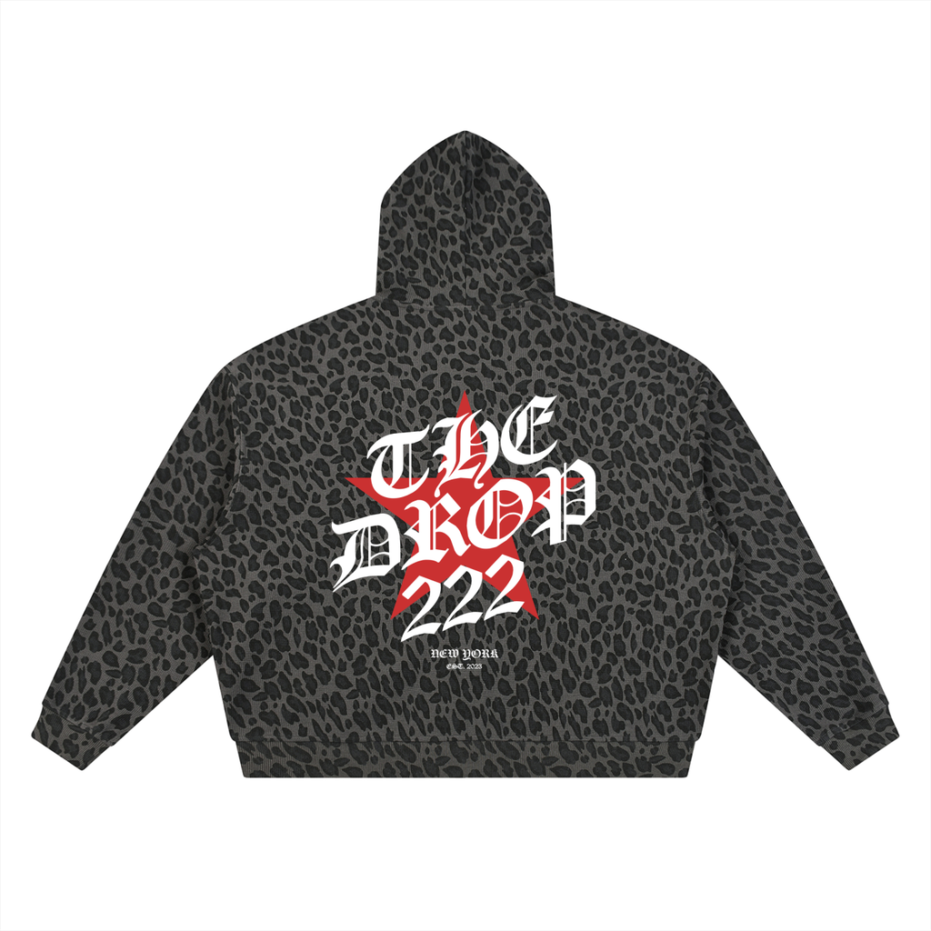 Unisex Leopard Print Waffle Full Zip Hoodie