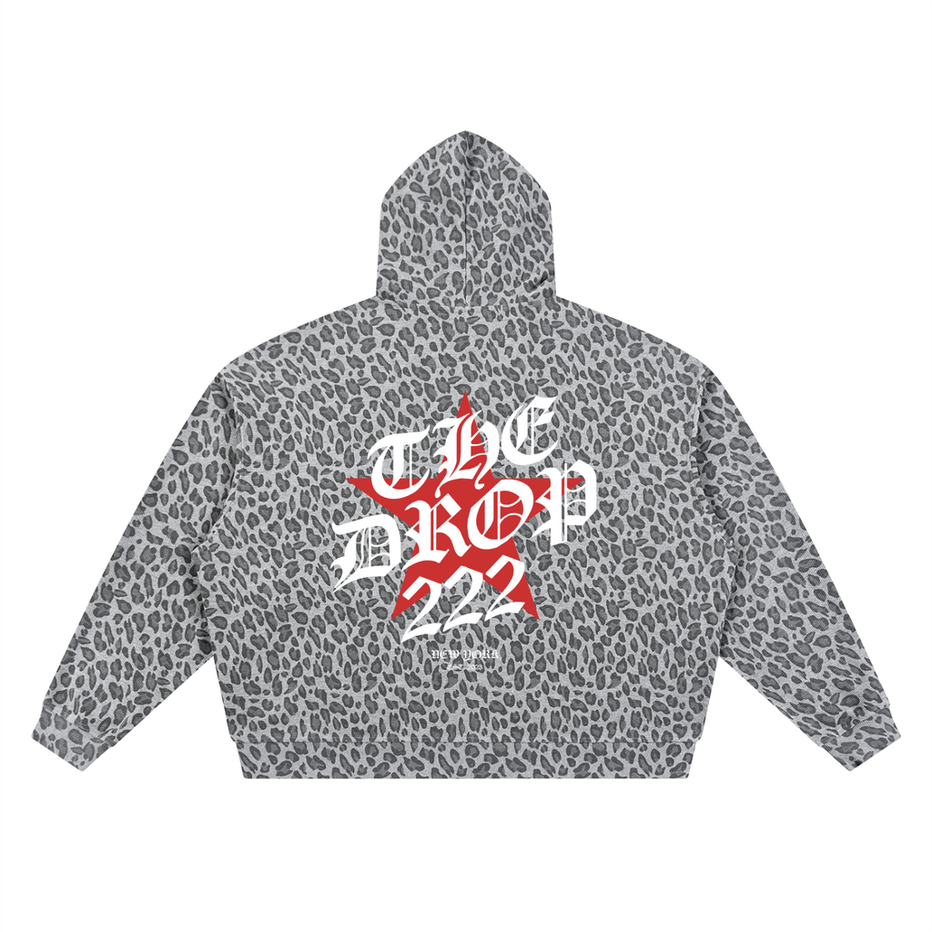 Unisex Leopard Print Waffle Full Zip Hoodie