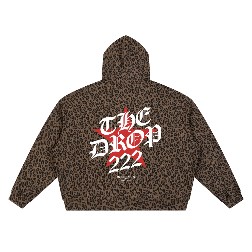 Unisex Leopard Print Waffle Full Zip Hoodie