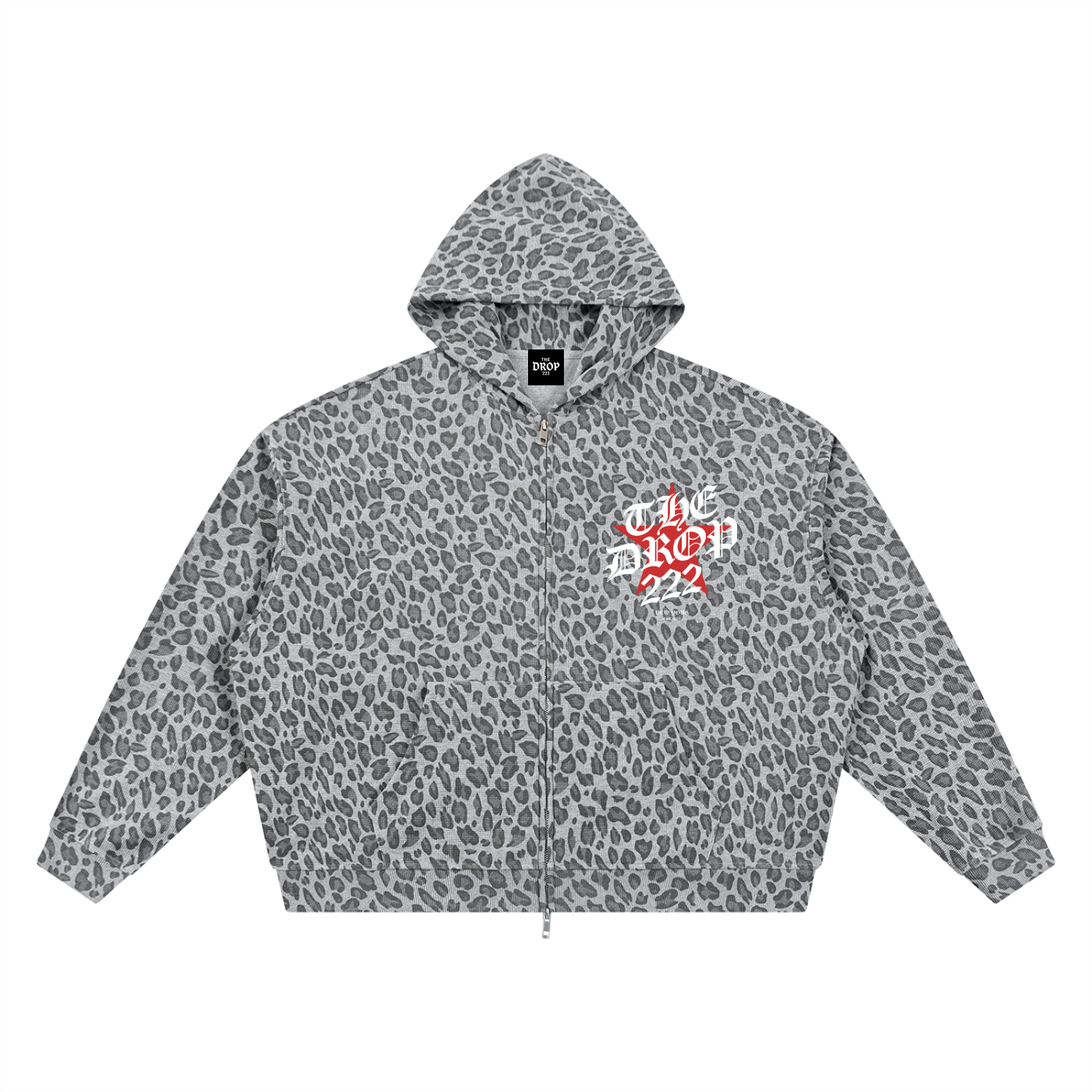 Unisex Leopard Print Waffle Full Zip Hoodie